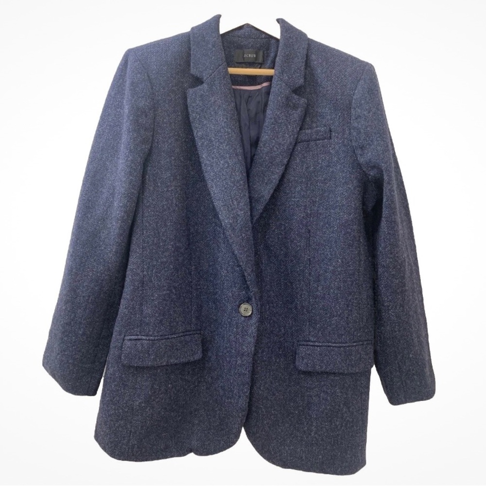 J. Crew Womens Alfie Blazer in Navy English Wool Herringbone Plus Size 16